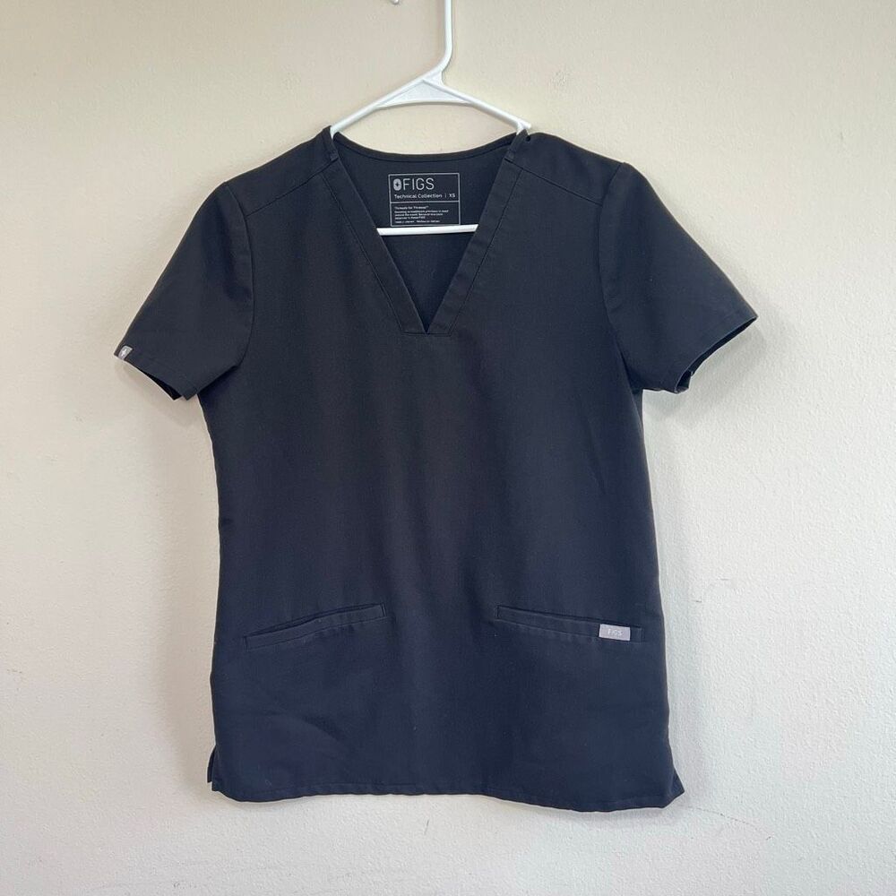 Figs Black Casma Three Pocket Scrub Top XS Women